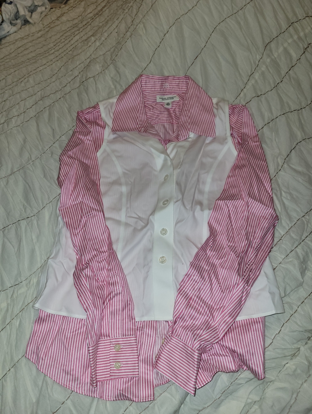 Banana Republic Pink And White Striped Button-up With A White Layered Vest